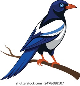  vector magpie bird sitting on tree branch