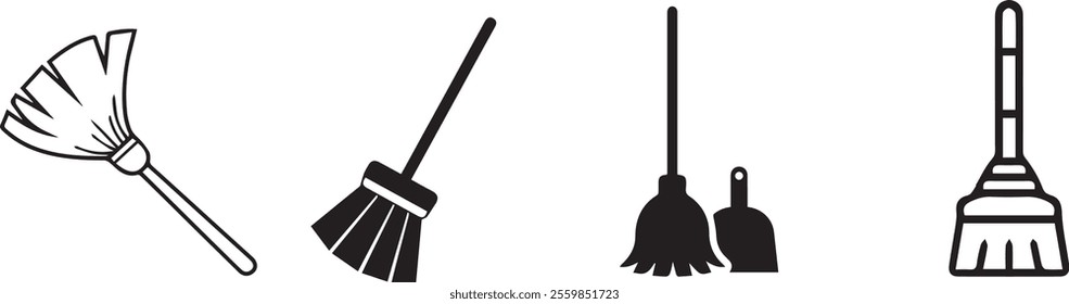 Vector maid, hotel cleaning equipment, trash bin, broom, detergent, broom icon set drawings