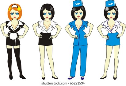  Vector: Maid. Secretary. Waitress. Comic illustration in "cartoon" style