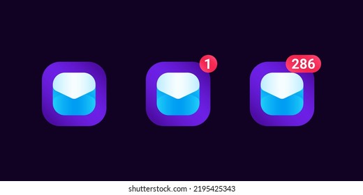 Vector mail box icon. Ui Ux app mockup isolated. Trendy web design template kit. Symbol new message set. Social media square sticker on digital smartphone screen. Application notifications status