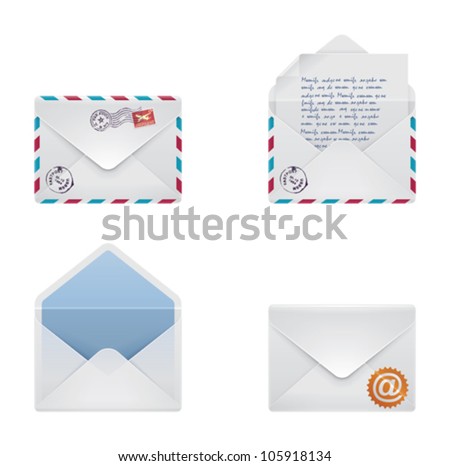 Vector mail envelope and letter icon set