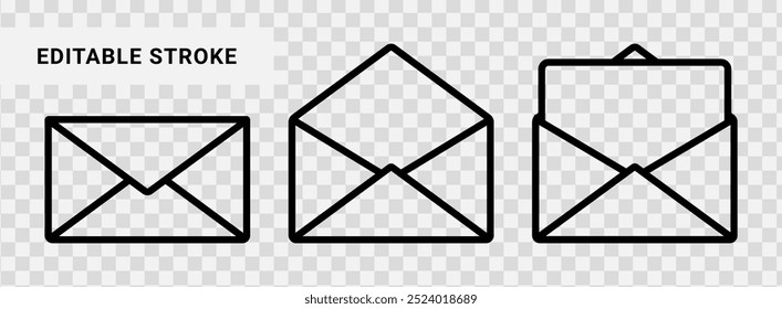 Vector mail envelope line icon set in editable stroke