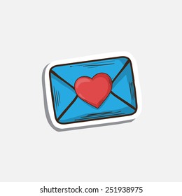 Vector mail icon with heart  in doddle style with shadow over white