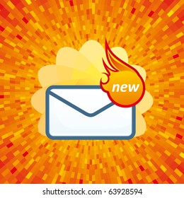 Icono de Vector Mail con fondo de fuego naranja caliente