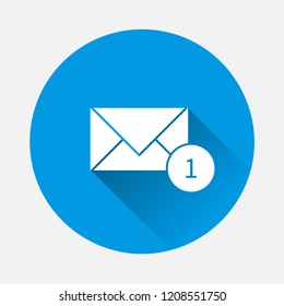 Vector Mail icon on blue background. Flat image  E-mail with long shadow.  Layers grouped for easy editing illustration. For your design.