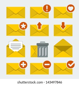Vector mail icons set in flat style