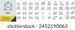 Vector Mail Line Art Icon Set with Editable Lines (Not Outlined)