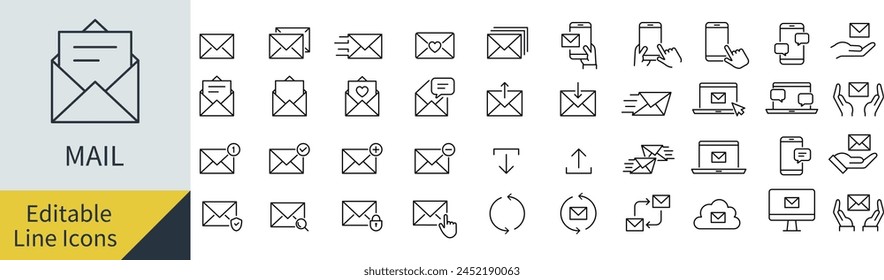 Vektorgrafik Mail Line Art Icon Set mit bearbeitbaren Zeilen (nicht umrissen)