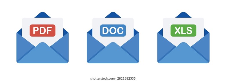 Vector Mail With PDF DOC XLS File Format Icons
