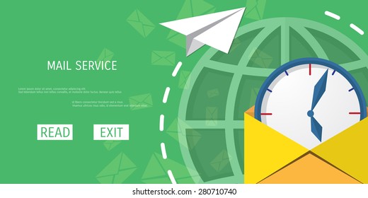 Vector mail service web flat background. Global communication. Social network. Concepts for web banners and promotional materials.