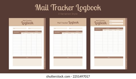 Vector mail tracker logbook and mail incoming and outgoing tracker notebook planner journal interior design