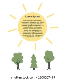 Vector mailing template, nature illustration of sun anf trees with text. Vector decoration elements.