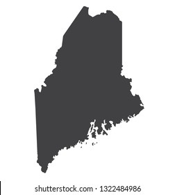 Vector Maine Map silhouette. Isolated vector Illustration. Black on White background.