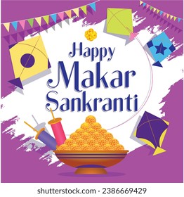 Vector Makar Sankranti celebration with colorful kites festival