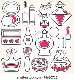 Vector make up, beauty and fashion supplies icons