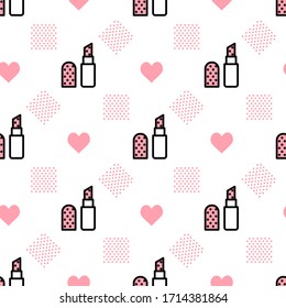 Vector makeup background with open lipstick flat linear style on a white background. Glamour fashion vogue style. Design for textile, wrapping