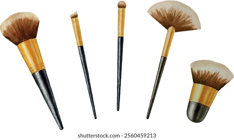 Vector make-up brushes set. Isolated on white background. Watercolor illustration. For your design	