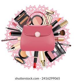 Vector Makeup Concept with Lace Round isolated on white background