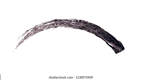 Vector make-up cosmetic mascara brush stroke texture design isolated on white. Realistic mascara smear template. Mascara eyelashes brush stroke makeup. Black hand drawn lash scribble swatch.