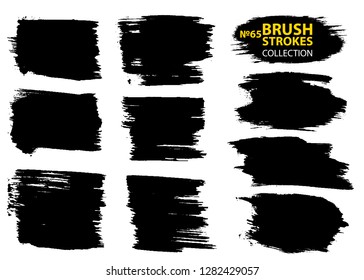 Vector make-up cosmetic mascara brush stroke texture design. Large set different grunge brush strokes. Dirty artistic design elements isolated on white background. Black ink vector brush strokes