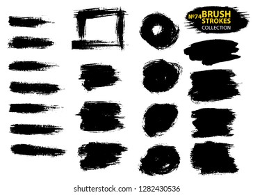 Vector make-up cosmetic mascara brush stroke texture design. Large set different grunge brush strokes. Dirty artistic design elements isolated on white background. Black ink vector brush strokes