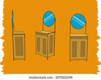 vector, makeup dresser table Illustration set of Cartoon dressing different perspective isolated on white background