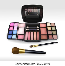 vector make-up eyeshadows and brushes set isolated on white background