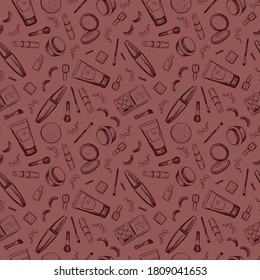 Vector makeup pattern with dark red background