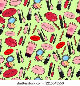 Vector makeup products green - Shutterstock ID 1215543550