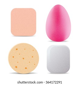 Vector makeup sponge beauty cosmetic accessories egg. Sponge make up set. Isolated sponge make up template