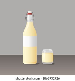 Vector of Makgeolli, Korean traditional alcoholic beverage. Korean rice wine.