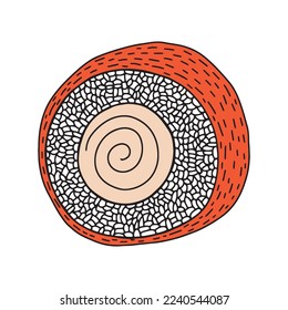 Vector maki sushi roll hand drawn sketch. Philadelphia sushi with salmon isolated 