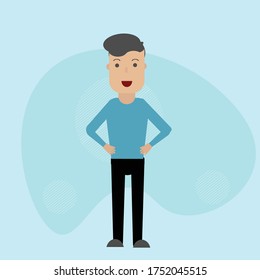 Los vectores se paran en el fondo. Diseño plano hombre nuevo personaje.