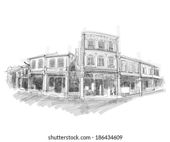 Vector Malacca Street Sketching