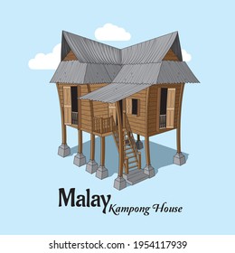 A Vector Of Malay Traditional Wooden House