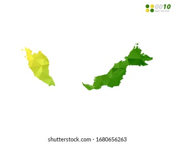 Vector Malasia mapea el mosaico triángulo de polígono verde y amarillo con fondo blanco. degradado de estilo.
