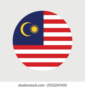 Vector Malasia Icono de la bandera nacional. Bandera redonda de Malasia sobre fondo gris.