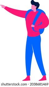 Vector Male Backpacker Character - Amazing vector flat illustration of a man with his hand pointing at something suitable for app, website, design assets and illustration in general - Vector Character