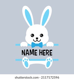Vector Male Bunny Name Frame on White Background