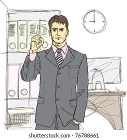 vector male businessman in suit, looking on camera