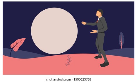 Vector male character displays empty templates. provision of empty presentations. eps10 file