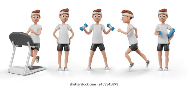 Vector male character doing various sports exercises