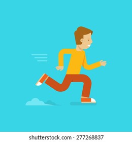 Vector male character in flat style - fast running man illustration in simple trendy style