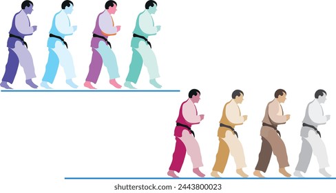 Vector male character judo - karate possing wit all colors