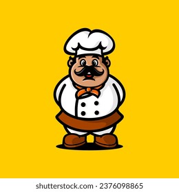 vector male chef with a thick mustache, cute chef