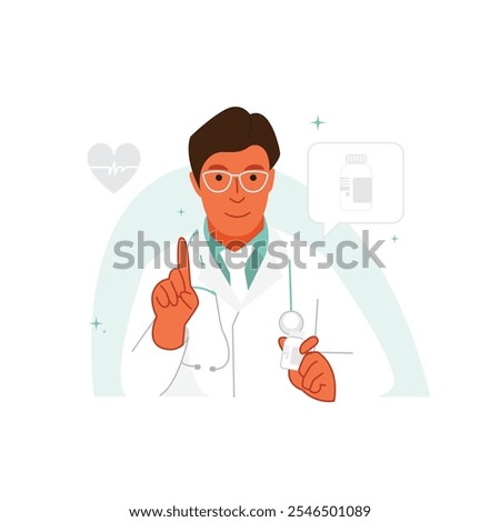 Vector of male doctor explaining abut medicine or drugs