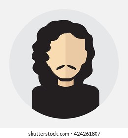 Vector male face avatar, logo, template, pictogram, button. Round trendy flat icon with man for business, internet, design. Game of Thrones character