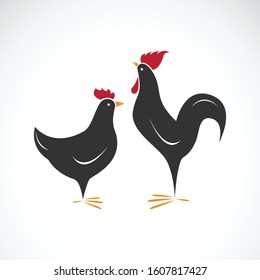 Vector of male and female chickens design on white background.  Animal farm. Rooster and Hen. Easy editable layered vector illustration.
