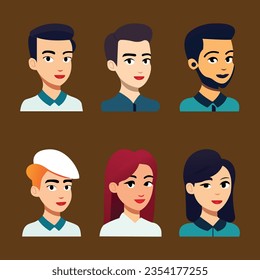 vector male female face character set