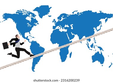 A vector of male figure running on a rope near world map